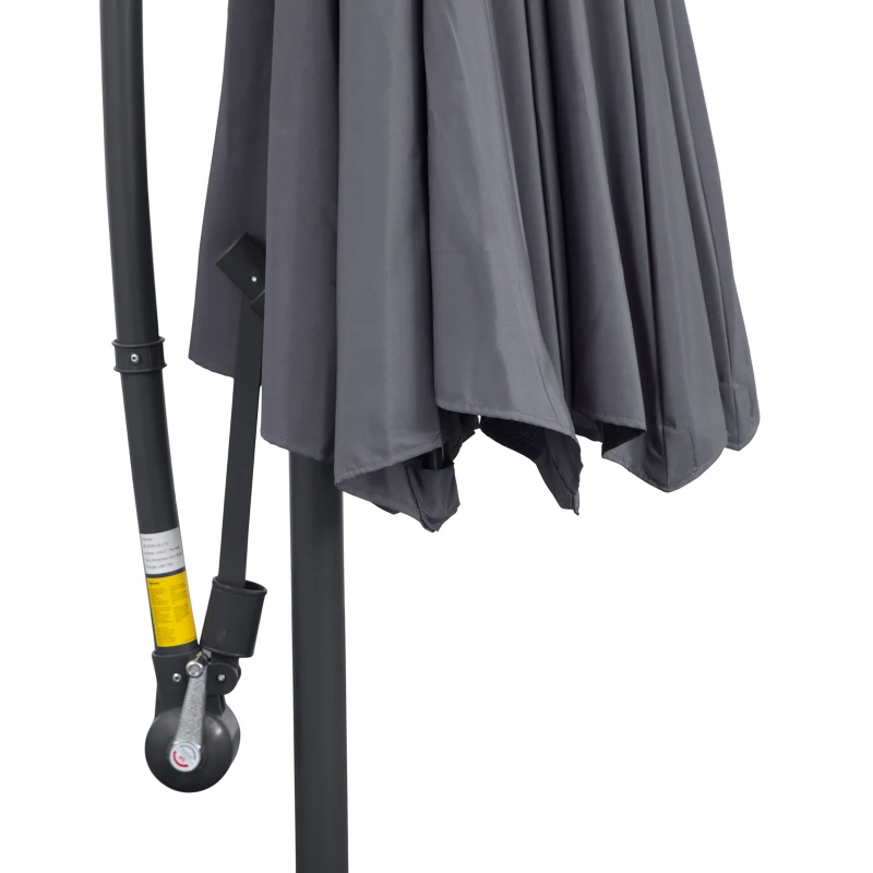 Outsunny 3(m) Garden Parasol Sun Shade Patio Banana Hanging Umbrella Cantilever with Crank Handle and Cross Base Grey