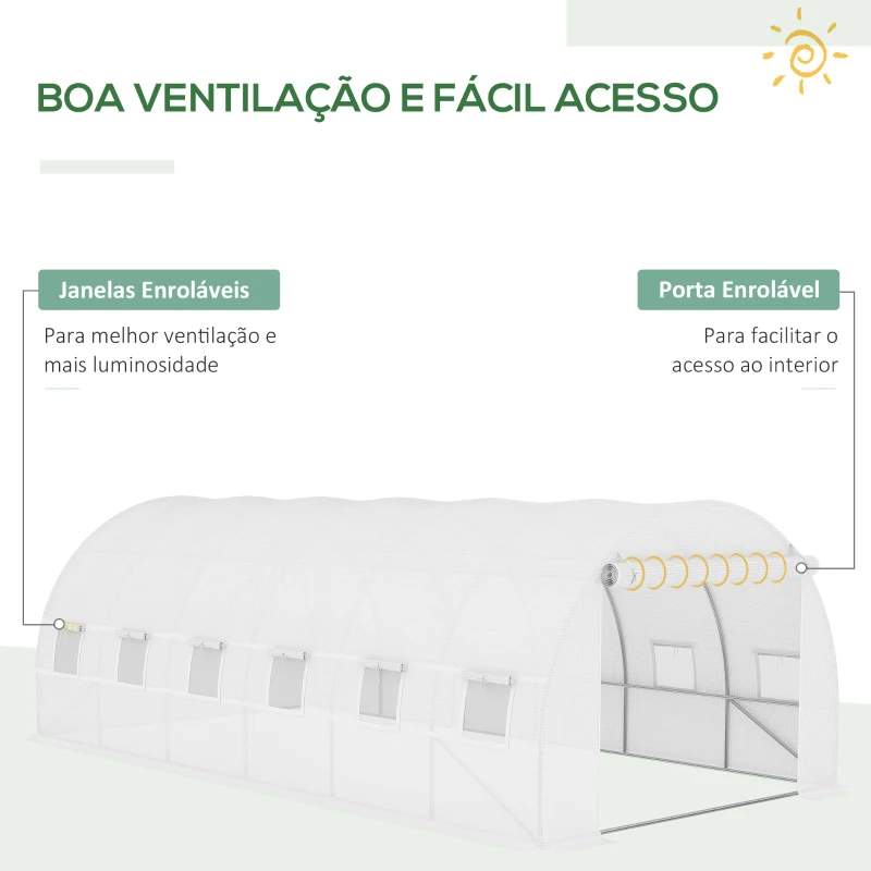 Outsunny Cobertura de Estufa de Túnel 6x3x2m Cobertura de Substituição de Estufa com 12 Janelas e Portas Enroláveis Branco