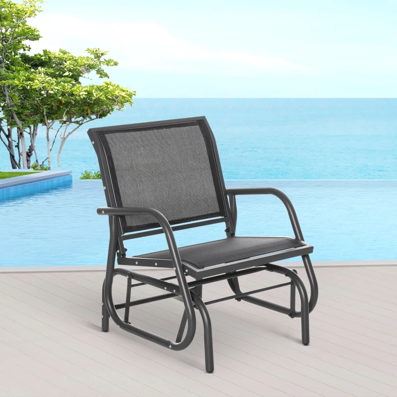 Outsunny Outdoor Glider Rocking Chair w/ Weather & UV Resistance Quick-drying Mesh Seat for Porch, Yard Grey/Black