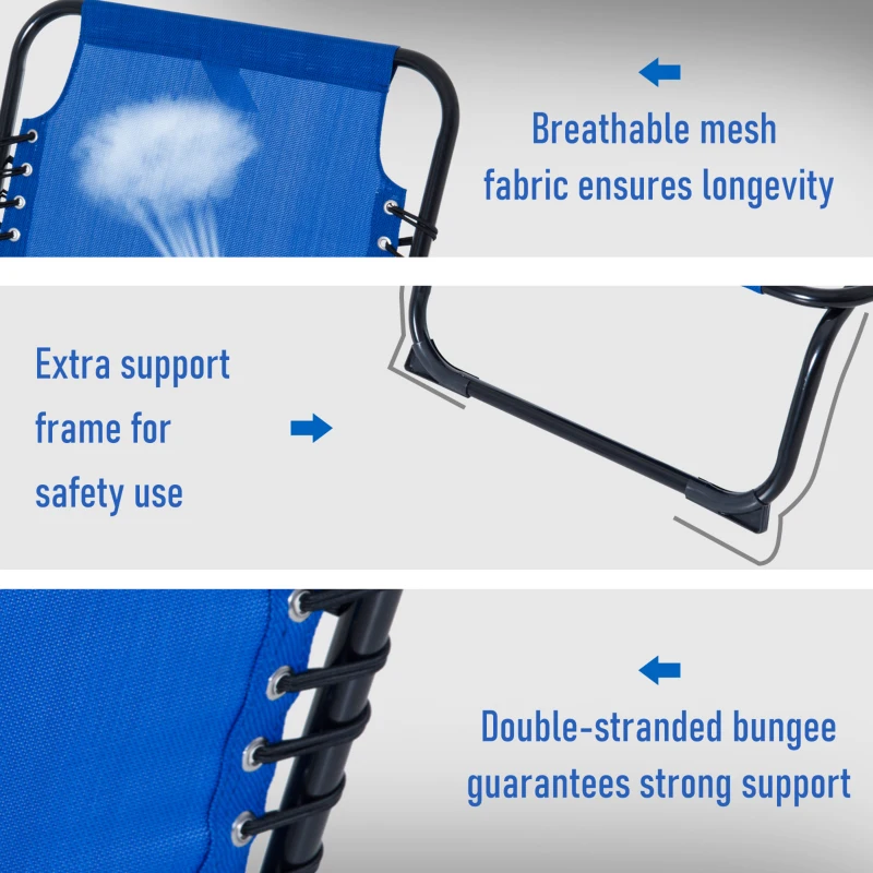 Outsunny Folding Sun Lounger 2m with 3 Positions Adjustable Backrest 600 D Texteline for Camping Hiking Picnic Blue