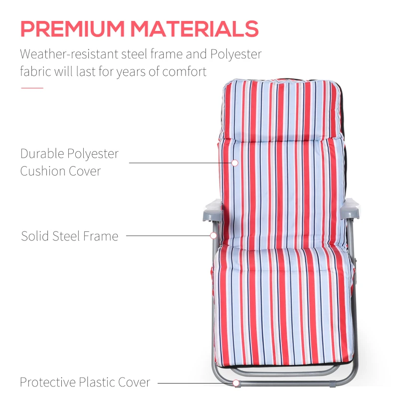 Outsunny Set of 2 Foldable Patio Sun Lounger Adjustable Garden Recliner Seat Red/White