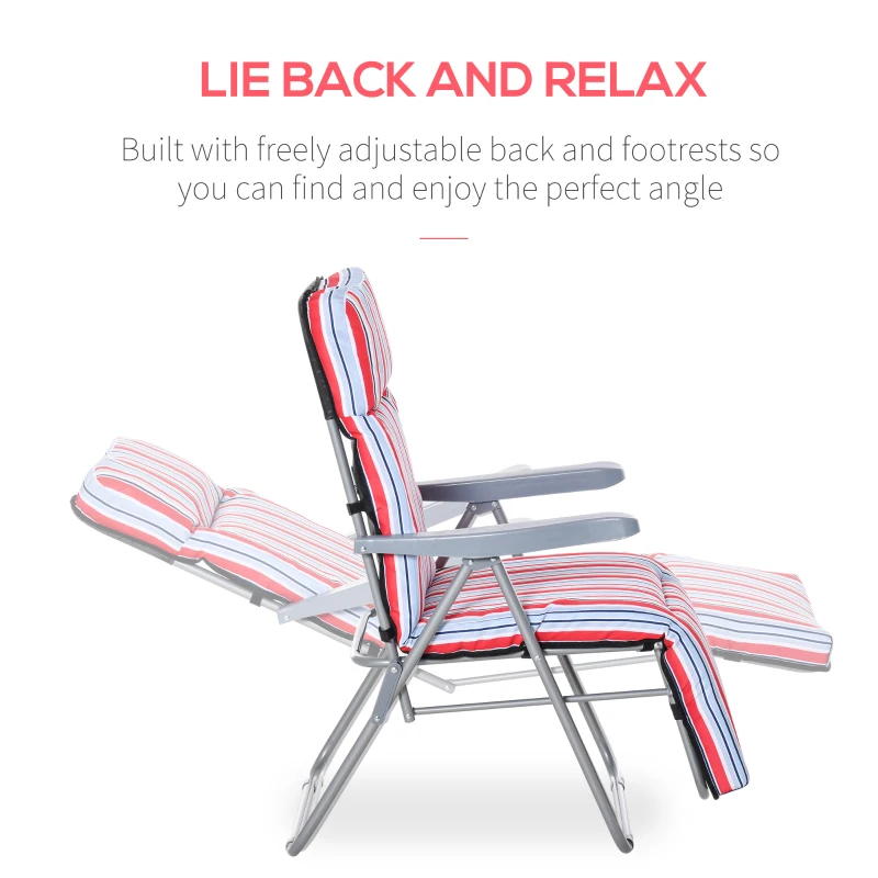 Outsunny Set of 2 Foldable Patio Sun Lounger Adjustable Garden Recliner Seat Red/White