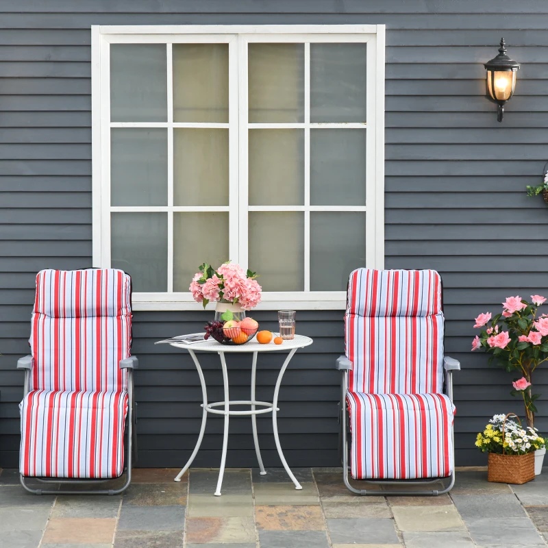 Outsunny Set of 2 Foldable Patio Sun Lounger Adjustable Garden Recliner Seat Red/White