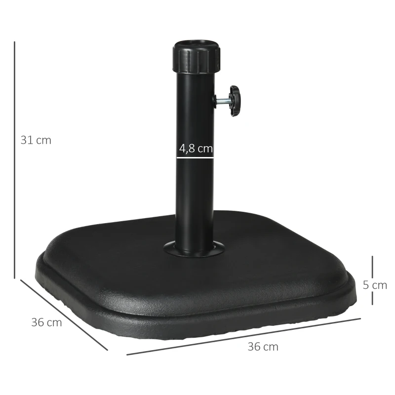 Outsunny Base para Chapéu de Sol 11 kg de Cimento para Mastros de Ø32-38 mm para Varanda Pátio Jardim Exterior 36x36x31 cm Preto