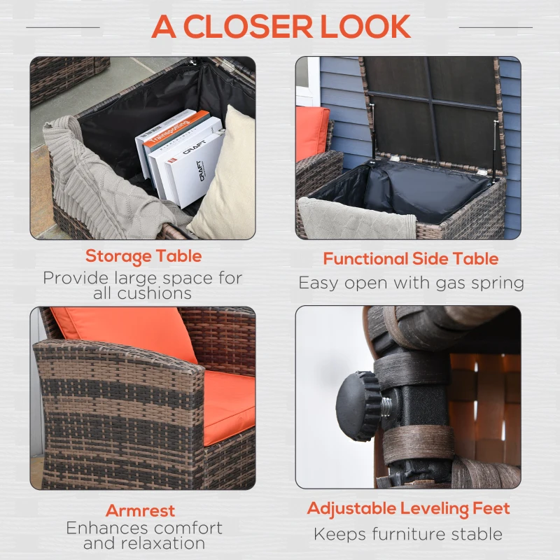 Outsunny 6 PCS Patio Rattan Wicker Sofa Set Conversation Furniture w/ Storage & Cushion