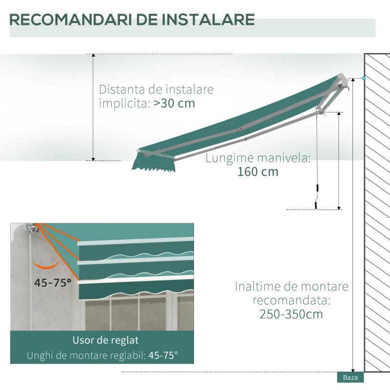 Outsunny Copertina de Soare pentru Exterior, din Aluminiu si Poliester, 295x250cm, Verde
