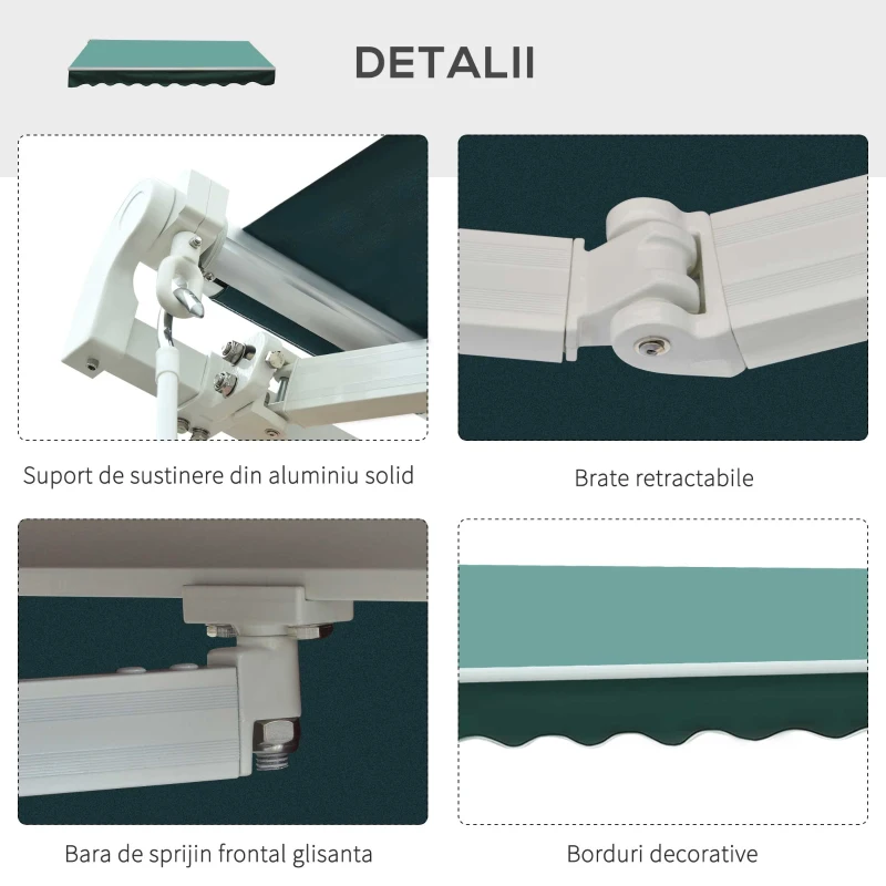 Outsunny Copertina de Soare pentru Exterior, din Aluminiu si Poliester, 295x250cm, Verde