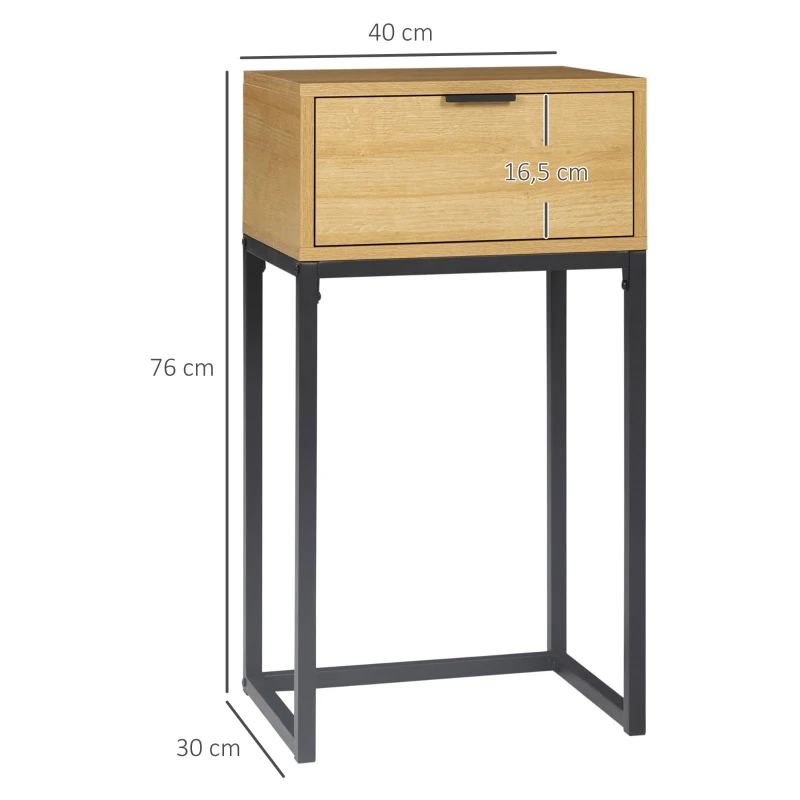 HOMCOM Mesa Consola com Gaveta Consola Moderna Mesa de Entrada com Pés de Aço 40x30x76 cm Madeira e Preto