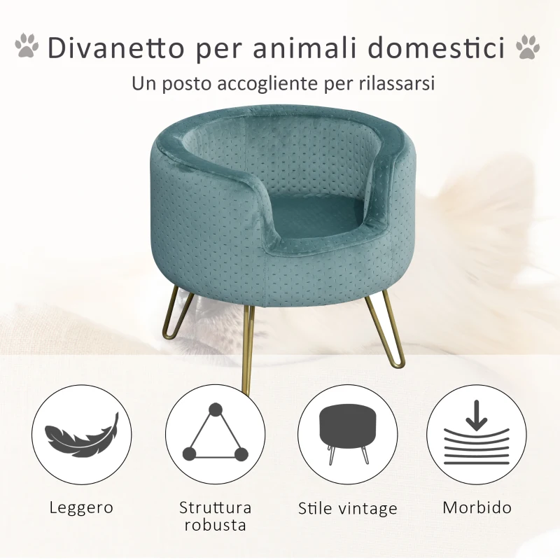 PawHut Cuccia di Design per Gatti o Cani fino 4kg in Metallo Oro e Velluto Verde Petrolio, 41.5x41.5x36.5cm