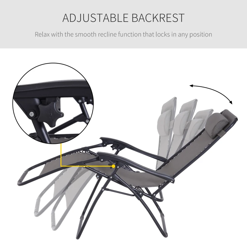 Outsunny Outdoor Zero Gravity Chair w/ Head Pillow for Patio Decking Gardens Camping Grey