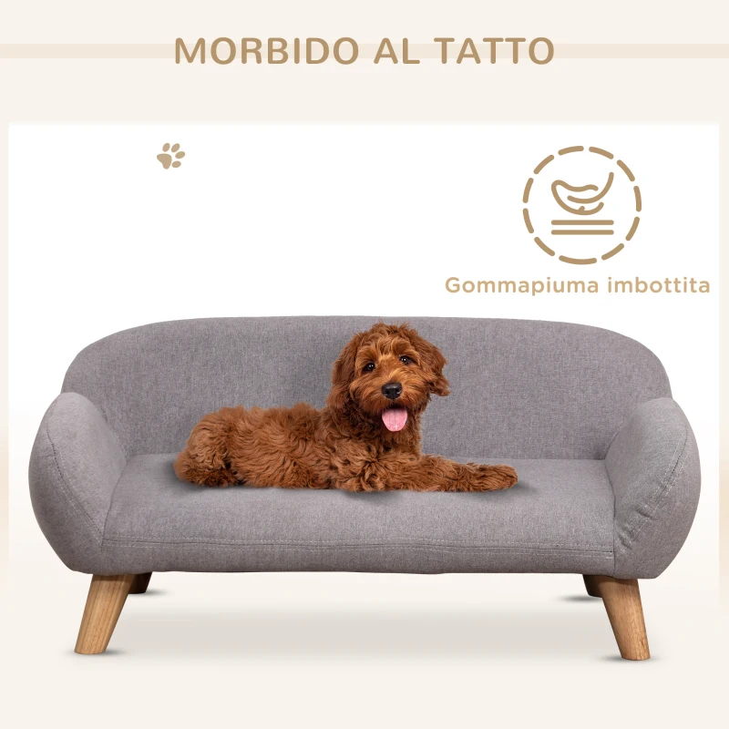 PawHut Divanetto per Cani e Gatti Imbottito, Sfoderabile e Lavabile in Tessuto Grigio Chiaro, 72x44x31cm