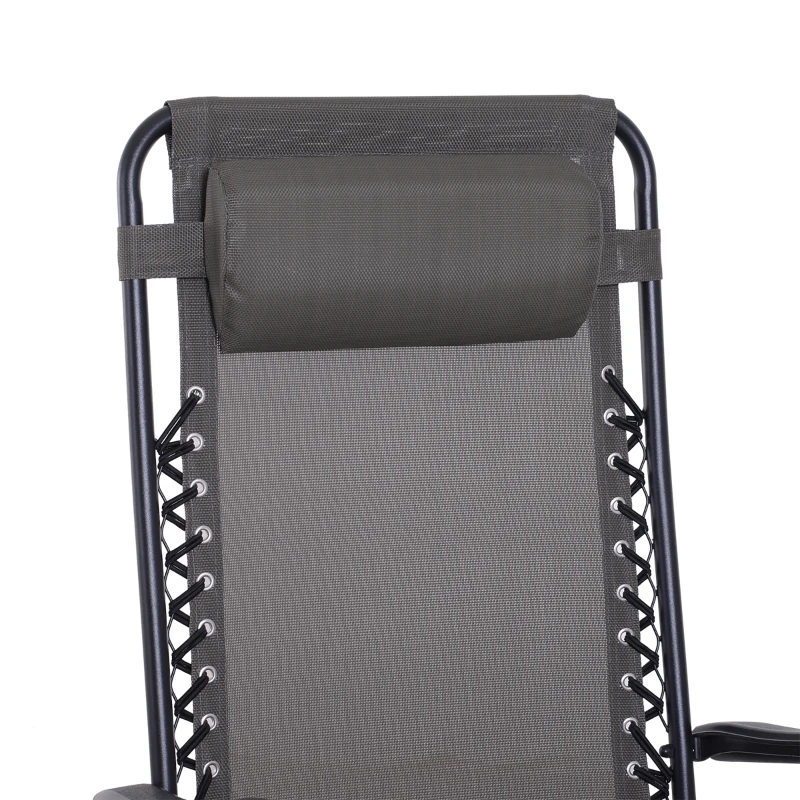 Outsunny Outdoor Zero Gravity Chair w/ Head Pillow for Patio Decking Gardens Camping Grey