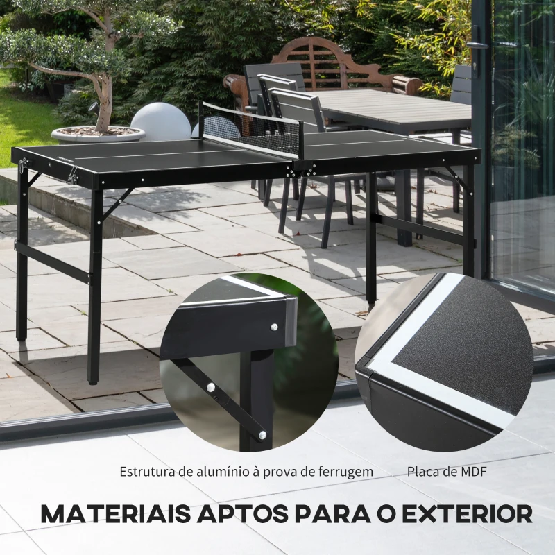 SPORTNOW Mesa de Ping Pong Dobrável com Estrutura de Alumínio Portátil para Interior e Exterior 152x76x72 cm Preto