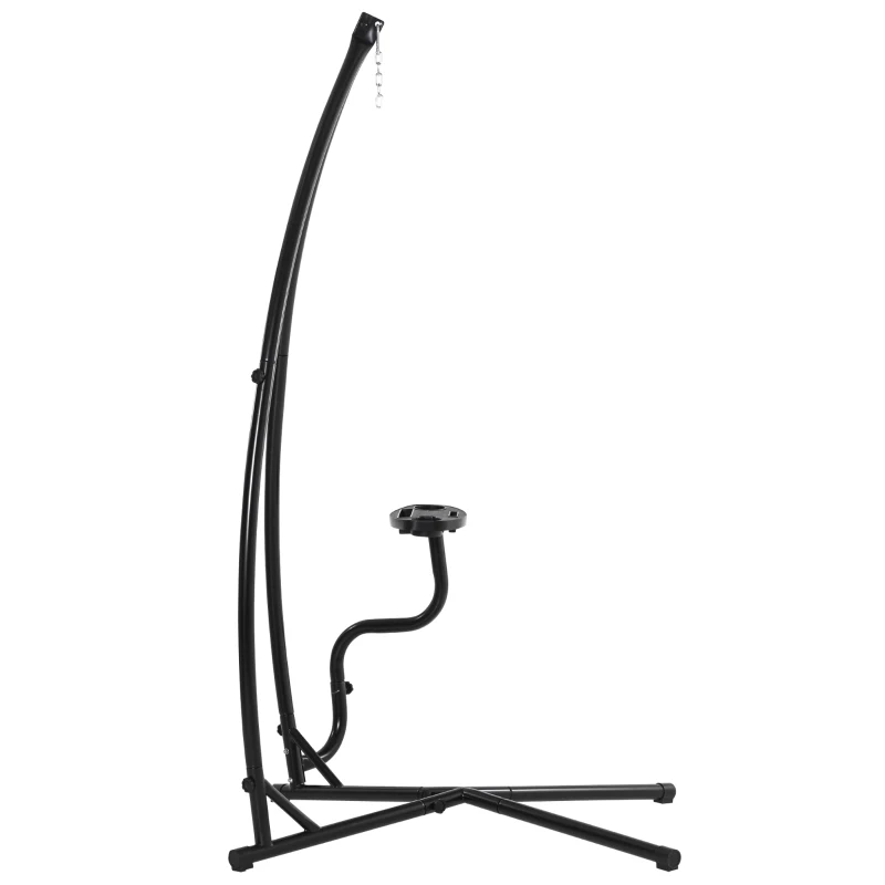 Outsunny Soporte para Silla Colgante 190 cm Sostén para Columpio con Mesita Lateral Carga Máx. 120 kg Estructura de Metal para Patio Jardín Negro