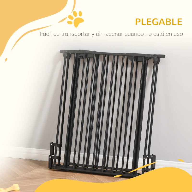 PawHut Barrera para Perros Plegable de 3 Paneles con Cierre Inteligente Barrera de Seguridad para Pasillo 180x74,5 cm Negro