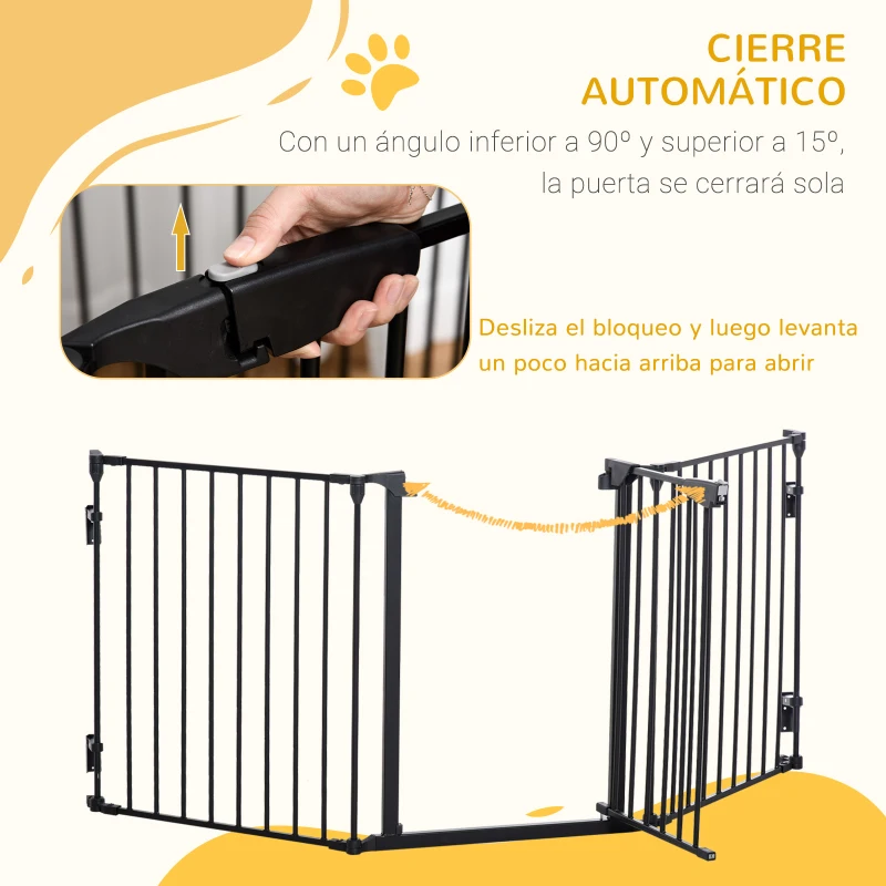 PawHut Barrera para Perros Plegable de 3 Paneles con Cierre Inteligente Barrera de Seguridad para Pasillo 180x74,5 cm Negro