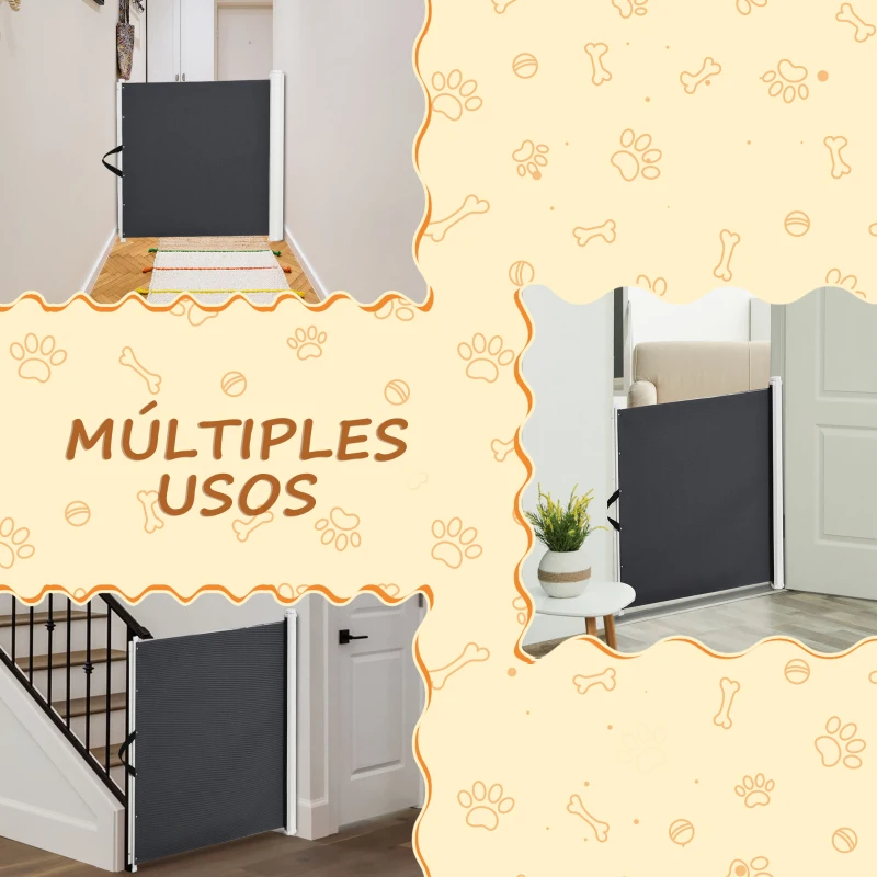 PawHut Barrera Seguridad para Niños Mascotas Valla Seguridad Infantil Retráctil Puertas Seguridad Bebe Perros Mascotas 5.5x82.5x5.5-115cm