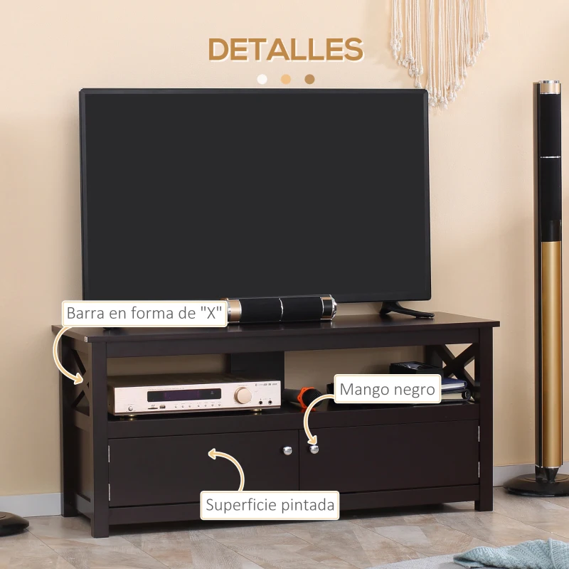 HOMCOM Mueble para TV de Salón para Televisiones de hasta 46 Pulgadas con 2 Puertas 110x40x50 cm Café