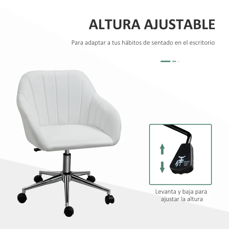 Vinsetto Silla de Oficina Ergonómica Silla de Escritorio Giratoria con Altura Ajustable Respaldo y Reposabrazos de Piel Sintética Carga 120 kg 60x59x79-89 cm Blanco