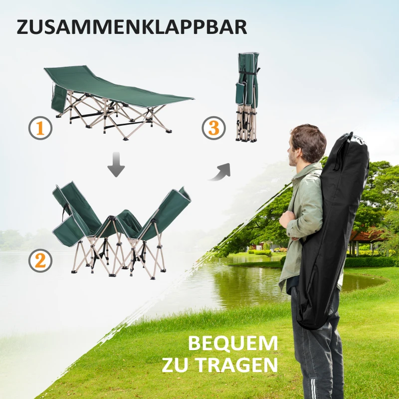 Outsunny Łóżko polowe, łóżko kempingowe, składane, odporny na warunki atmosferyczne, z torbą transportową, 190 cm x 68 cm x 52 cm, Zielony + Beżowy