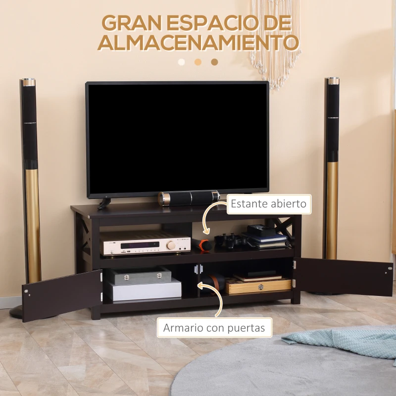 HOMCOM Mueble para TV de Salón para Televisiones de hasta 46 Pulgadas con 2 Puertas 110x40x50 cm Café