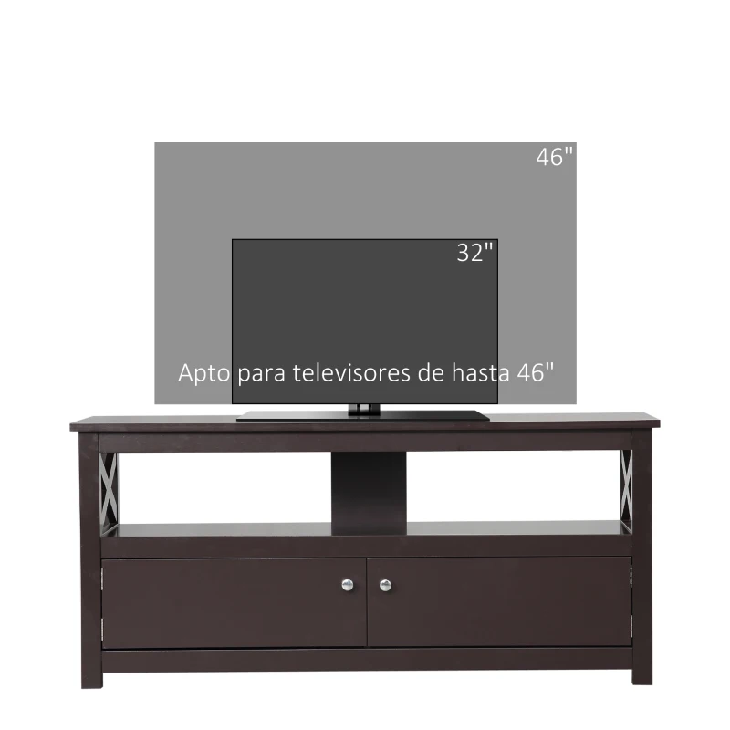 HOMCOM Mueble para TV de Salón para Televisiones de hasta 46 Pulgadas con 2 Puertas 110x40x50 cm Café