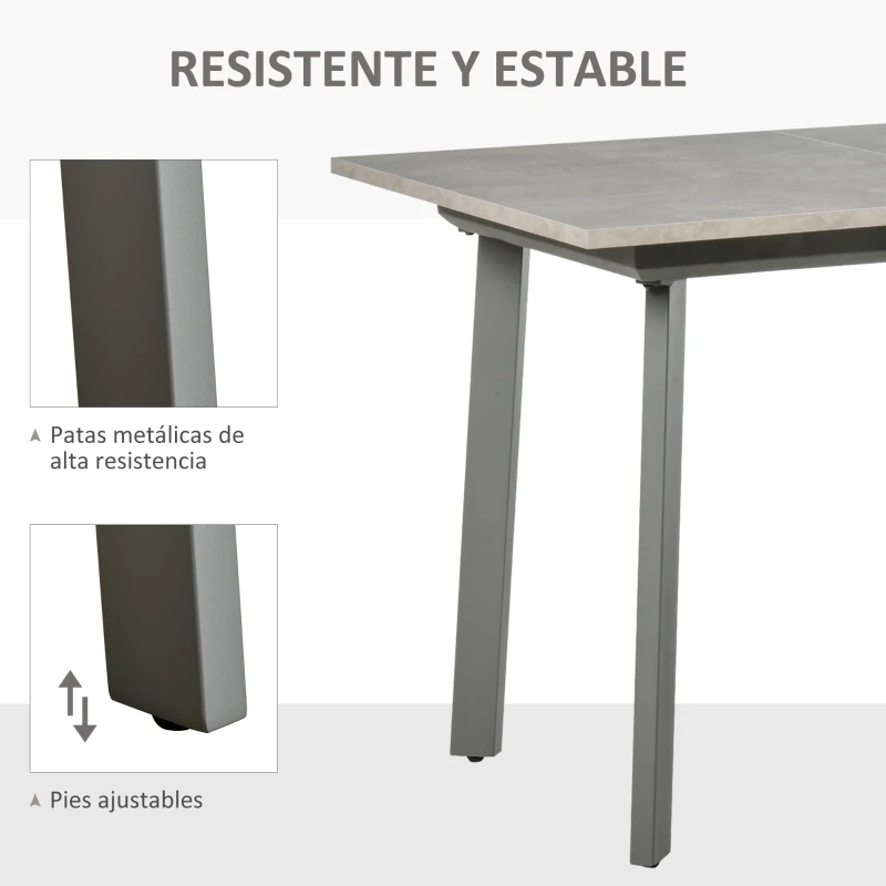 HOMCOM Mesa de Comedor Extensible Mesa de Cocina Rectangular para 4-6 Personas con Patas de Metal y Pies Ajustables Estilo Industrial 160x80x76 cm Gris