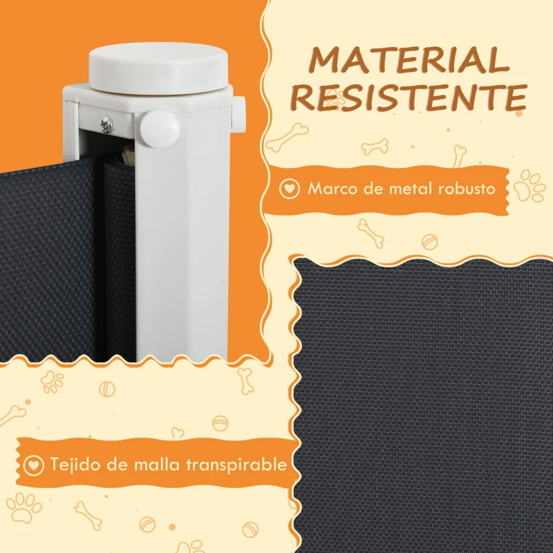 PawHut Barrera Seguridad para Niños Mascotas Valla Seguridad Infantil Retráctil Puertas Seguridad Bebe Perros Mascotas 5.5x82.5x5.5-115cm