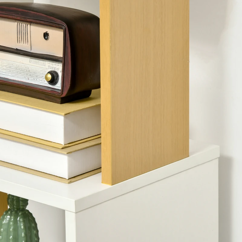 HOMCOM Estantería Librería en Forma S Estantería para Libros con 5 Estantes para Salón Oficina 33x28x161 cm Blanco