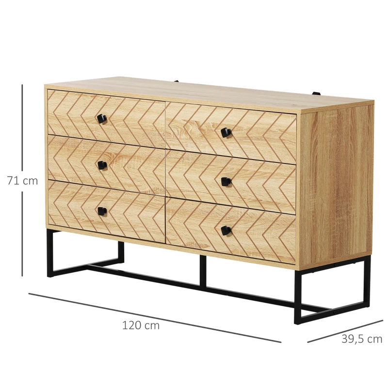 HOMCOM Armario Auxiliar Cajonera Retro Cómoda Muebles con 6 Cajones Deslizables para Salón Madera 120x39.5x71cm