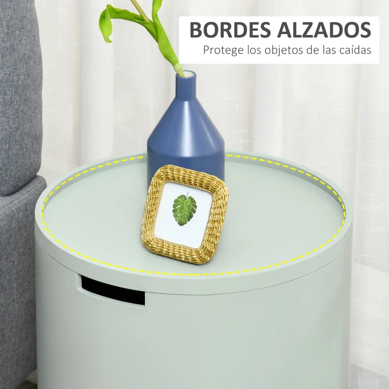 HOMCOM Mesa Auxiliar de Salón Moderna Mesita de Noche con Tapa Extraíble Espacio de Almacenamiento y Patas de Madera para Dormitorio Sofá Esquina Ø38x63 cm Verde