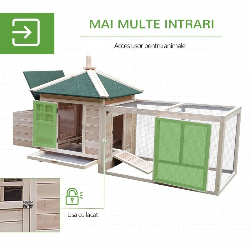 PawHut cuibar cu zona pentru alergat, lemn 196x76x97cm(m-5)