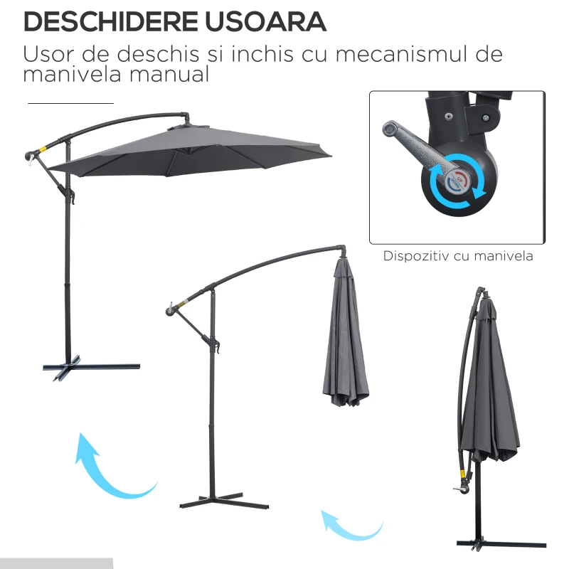 Outsunny Umbrela pentru Gradina Brat Deluxe Inclinabila cu Manivela, Φ3m