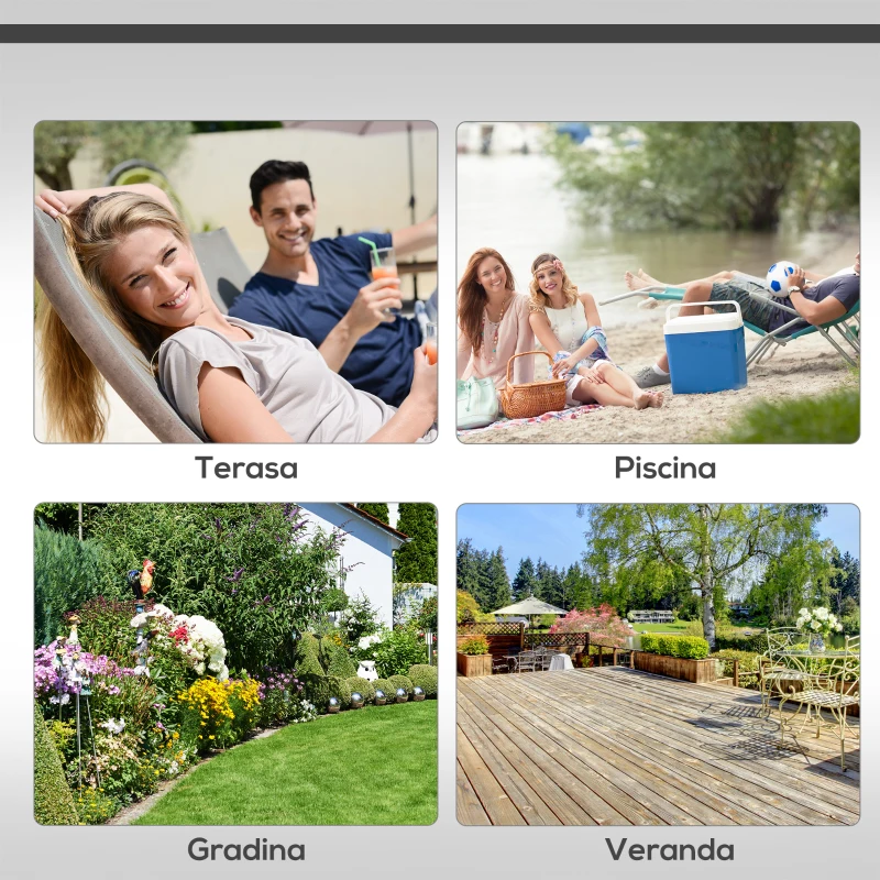 Outsunny Sezlong Pliabil de Gradina cu Baldachin Sezlong de Plaja din Aluminiu