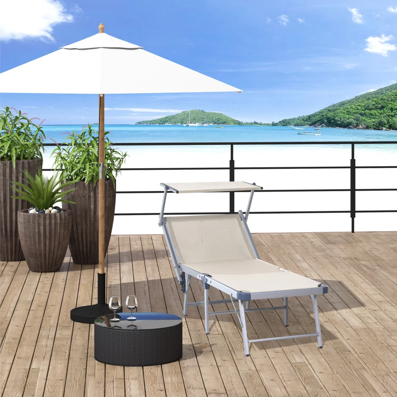 Outsunny Sezlong de Gradina cu Acoperis Pliabil din Aluminiu si Tesatura transpirabila, Bej