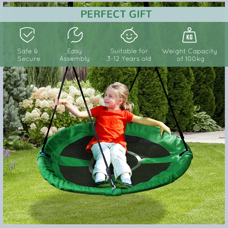HOMCOM 100cm Giant Nest Web Rope Hanging Tree Swing Seat Round Backyard Playground
