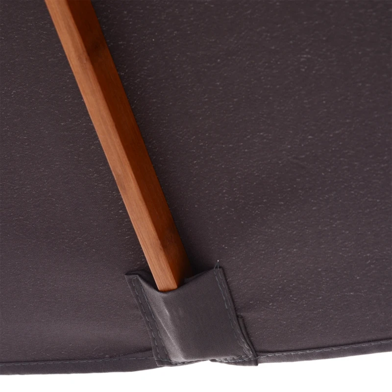 Outsunny Wooden Patio Umbrella Market Parasol Outdoor Sunshade 6 Ribs Deep Grey