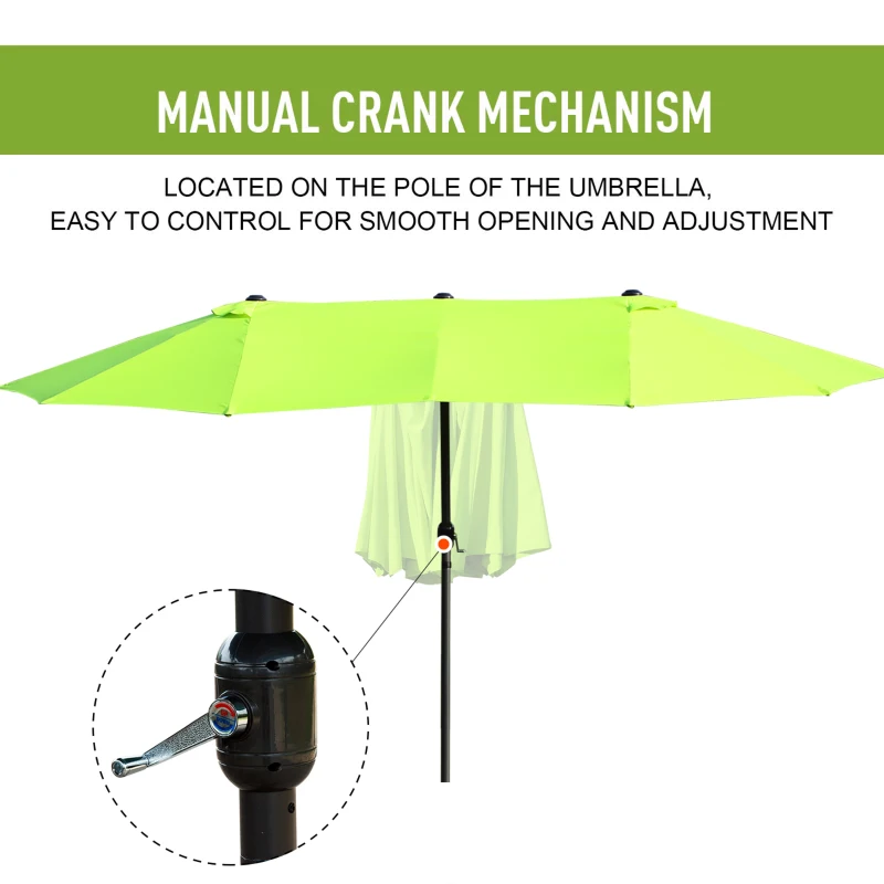 Outsunny Sun Umbrella Canopy Double-sided Crank Sun Shade Shelter 4.6M Green