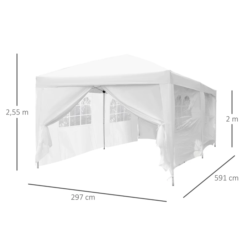 Outsunny Tonnelle Barnum Pliant Pop-up 6L x 3l x 2,5H m 6 parois latérales Amovibles 4 fenêtres + Sac de Transport Blanc