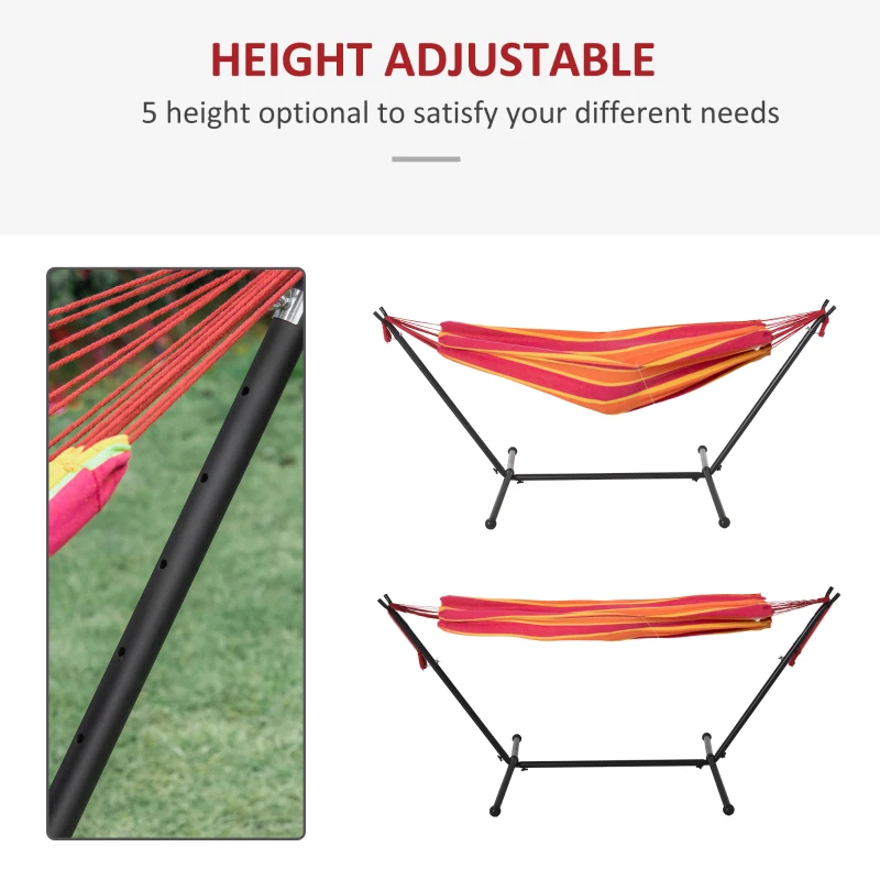 Outsunny 277 x 121cm Hammock with Metal Stand Portable Carrying Bag 120kg Red Stripe