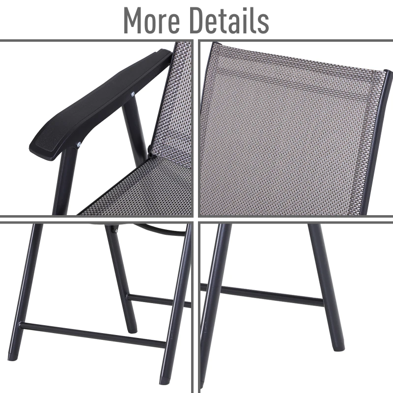 Outsunny Steel Frame Set of 2 Foldable Outdoor Garden Chairs Grey