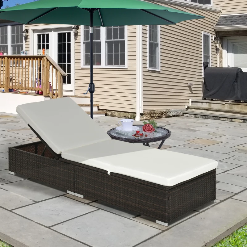 Outsunny PE Rattan Sun Lounger  Single Adjustable Recliner Day Bed with 5cm Thick Cushions Brown