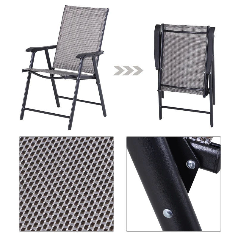Outsunny Steel Frame Set of 2 Foldable Outdoor Garden Chairs Grey