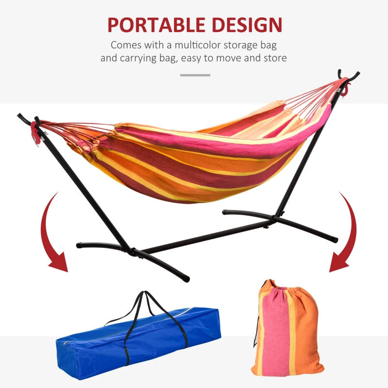 Outsunny 277 x 121cm Hammock with Metal Stand Portable Carrying Bag 120kg Red Stripe
