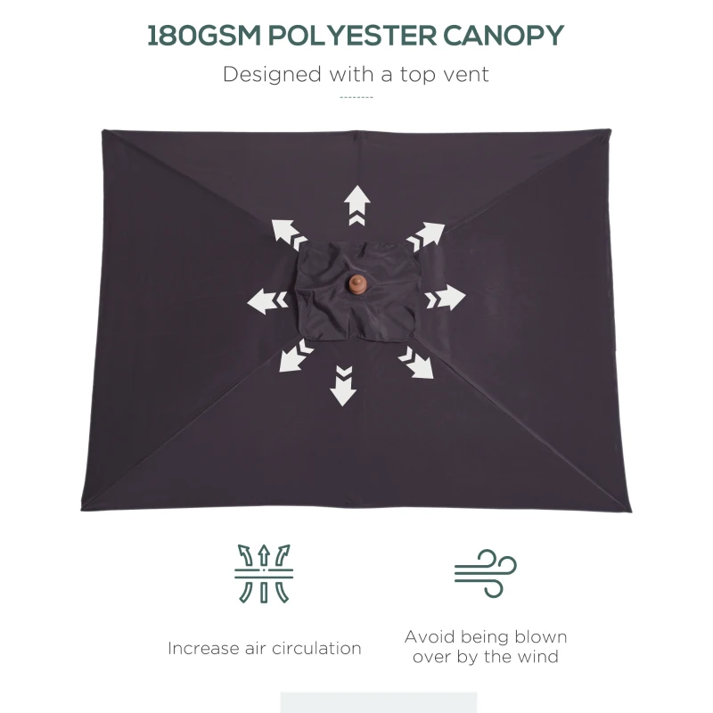 Outsunny Wooden Patio Umbrella Market Parasol Outdoor Sunshade 6 Ribs Deep Grey