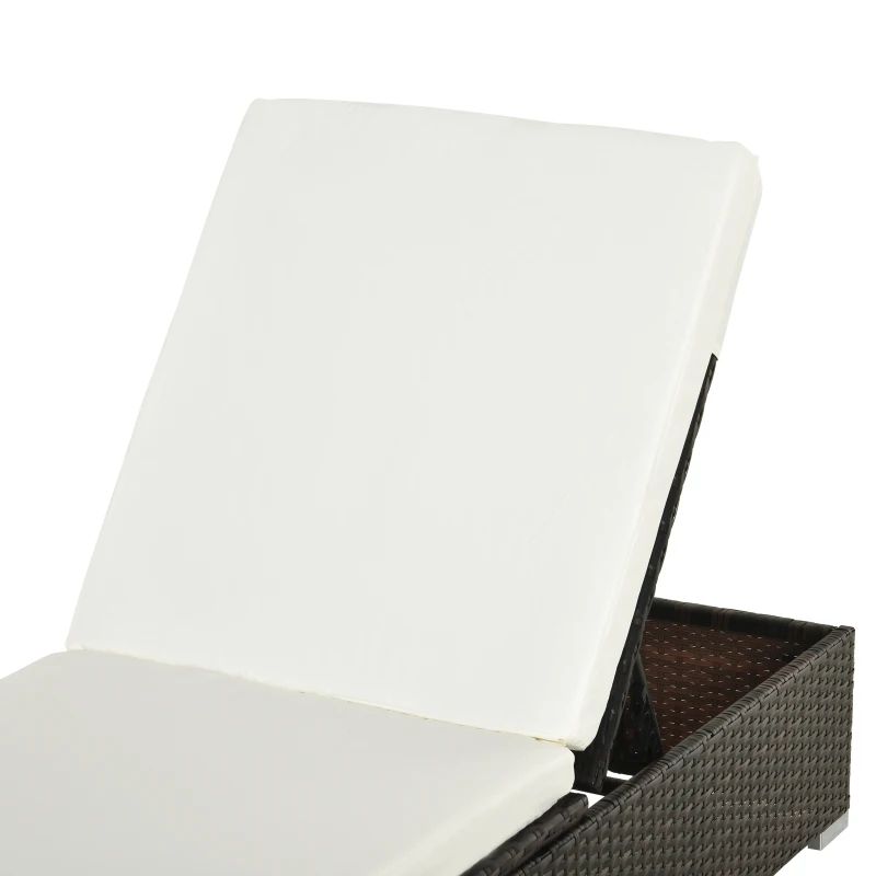 Outsunny PE Rattan Sun Lounger  Single Adjustable Recliner Day Bed with 5cm Thick Cushions Brown