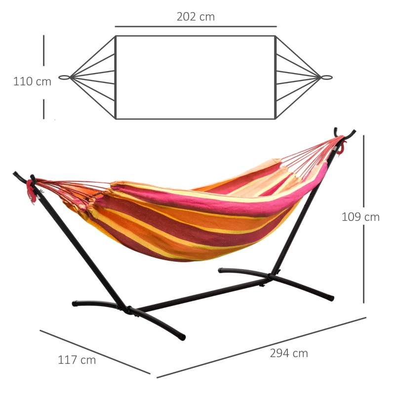 Outsunny 277 x 121cm Hammock with Metal Stand Portable Carrying Bag 120kg Red Stripe