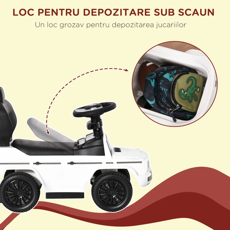 HOMCOM Mercedes Licențiat Mașină de împins pentru copii 12-36 luni, acoperiș și mâner de împins, 85.5x40.5x95 cm, alb