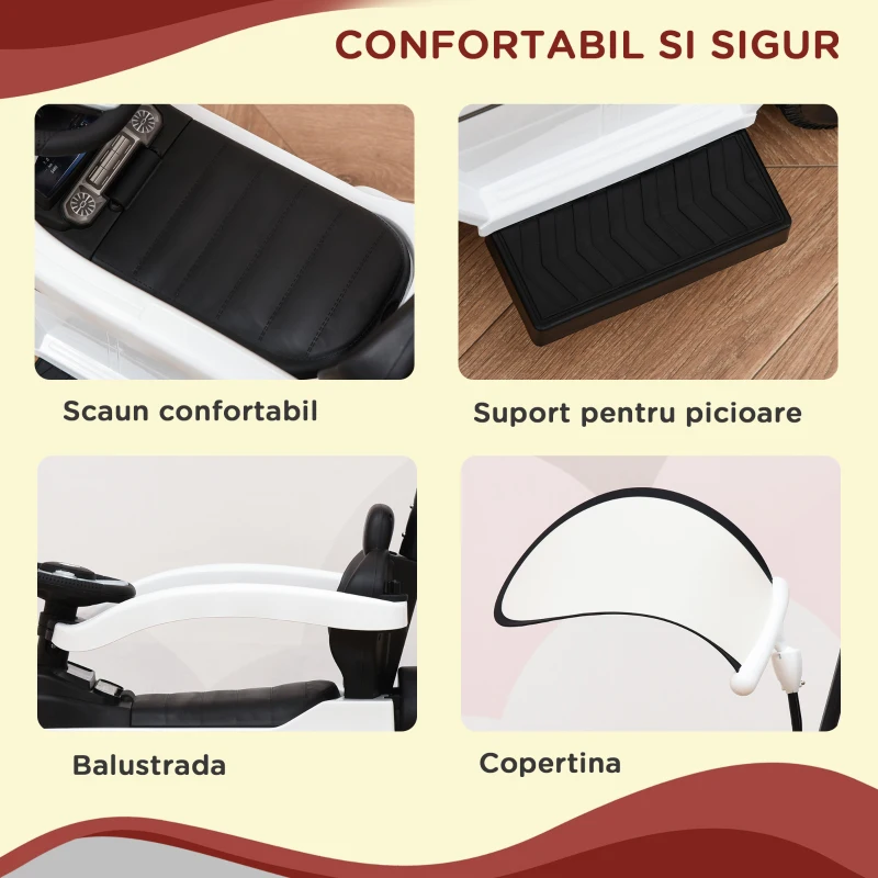HOMCOM Mercedes Licențiat Mașină de împins pentru copii 12-36 luni, acoperiș și mâner de împins, 85.5x40.5x95 cm, alb