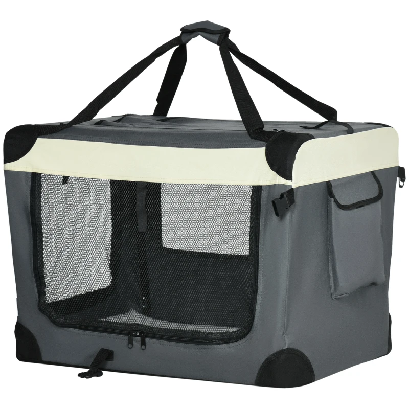 PawHut 70cm Foldable Pet Carrier, with Cushion, for Small Dogs and Cats - Grey